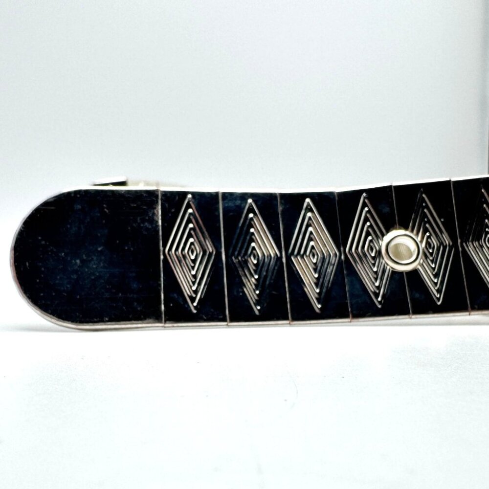 Silver-Tone Geometric Diamond Pattern Metal Belt … - image 4